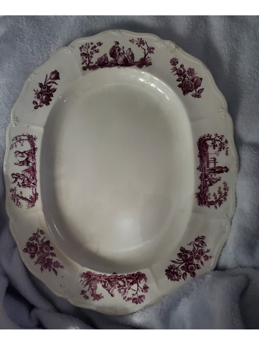 Wedgwood Personages Purple Transferware Oval Platter, England 1900-1919